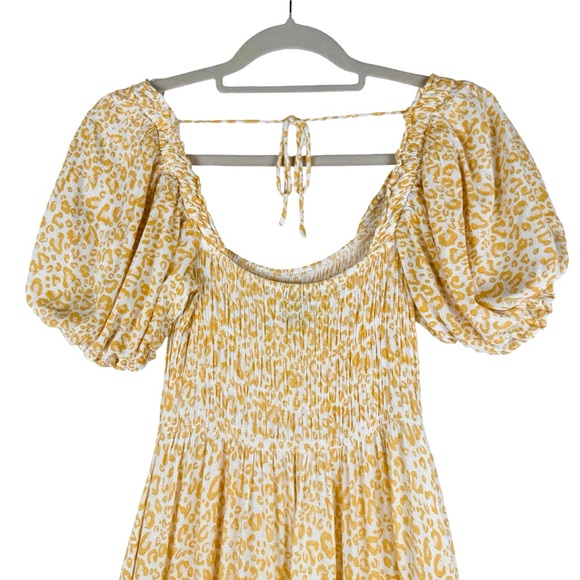 Holly Molly Yellow print Smocked Maxi Dress Size Small Tiered - Picture 6 of 9